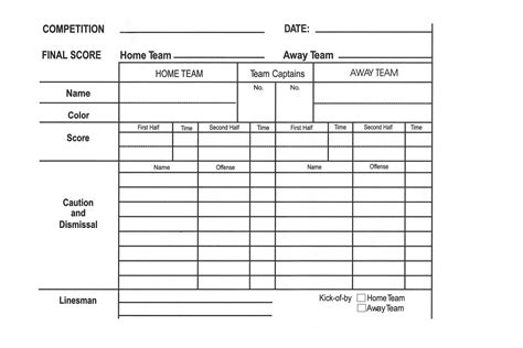 Score Sheet for Soccer 2018