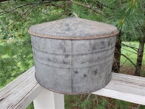 Distressed Galvanized Metal Tub with Lid & Strap Handle Brass | Etsy