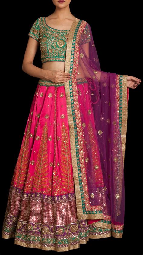 Buy Fuschia Pink Aari-work Lehenga online | Lehengas | Womens wear | Shop | WeddingZ