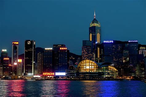 Hong Kong Skyline At Night. Photograph by Tony Camacho - Fine Art America