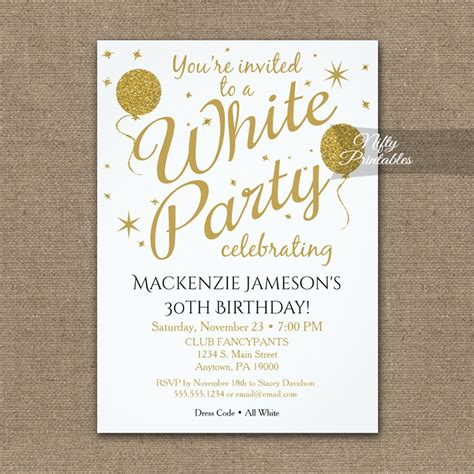 All White Party Invitations PRINTED - Nifty Printables