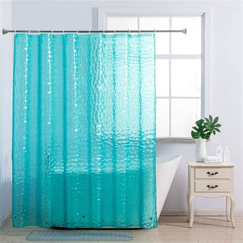 Shower Curtain Liner Teal 3D Bubble Plastic with Magnets Weighted Waterproof Heavy Duty Shower ...