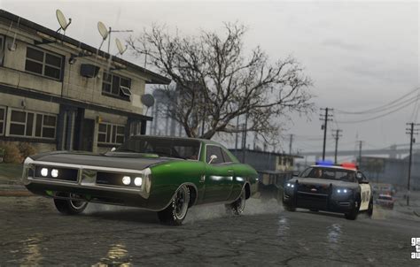 Wallpaper road, rain, police, chase, Grand Theft Auto V, Los Santos ...