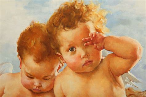 Adorable Cherub Oil Painting in the Style of Bougereau at 1stDibs ...