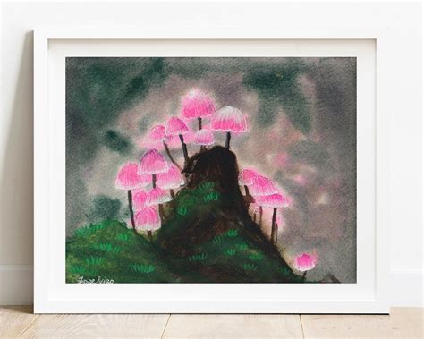 Watercolor Mushroom Art Print Pink Mushroom Decor Nature - Etsy