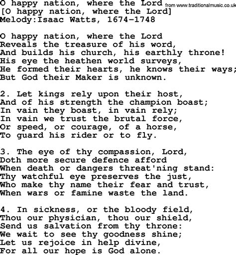 Old English Song Lyrics for O Happy Nation, Where The Lord, with PDF