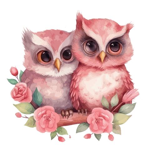 muted color watercolor cute owl couple for Valentine's Day . 23743585 PNG