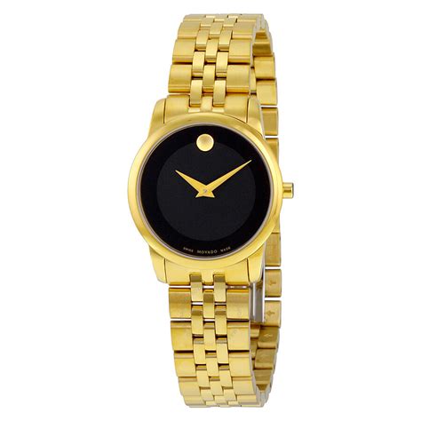 Movado Museum Classic Black Dial Yellow Gold PVD-finished Stainless Steel Ladies Watch 0607005 ...