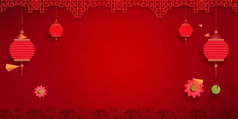 chinese lanterns and flowers are hanging from the ceiling on a red background with intricate ...