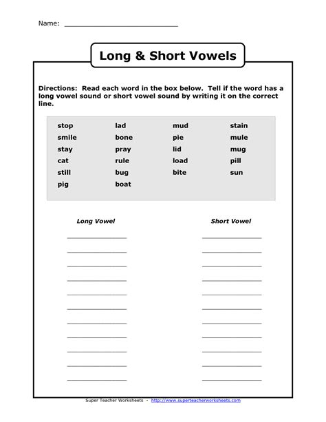 Long And Short Vowels Sounds Worksheets