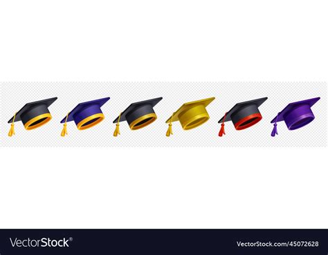 Set of graduation caps in different colors Vector Image