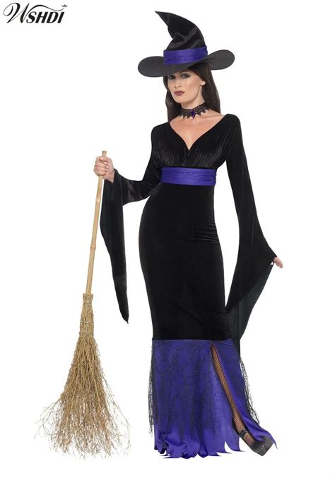 Halloween Costumes Witch Costume for Women Adult Adulto Fantasia Long Dress Hat Cosplay Clothing ...