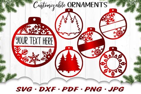 Customizable Christmas Ornament SVG DXF Cut Files Bundle (1032658 ...