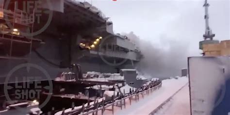 Russia's famously bad Admiral Kuznetsov aircraft carrier burst into flames during repair work ...