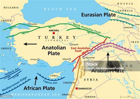 Anatolian Plate Map Separated From The Eurasian And Arabian Plate Stock Illustration - Download ...