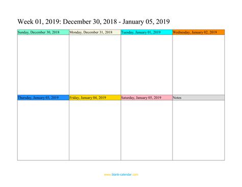 Weekly Calendar 2019 (WORD, EXCEL, PDF)