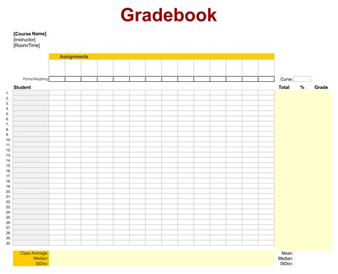 Gradebook Template Free Printable