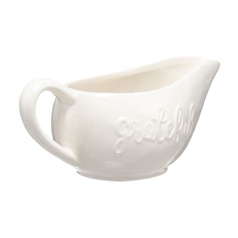 Grateful Embossed White Ceramic Gravy Boat