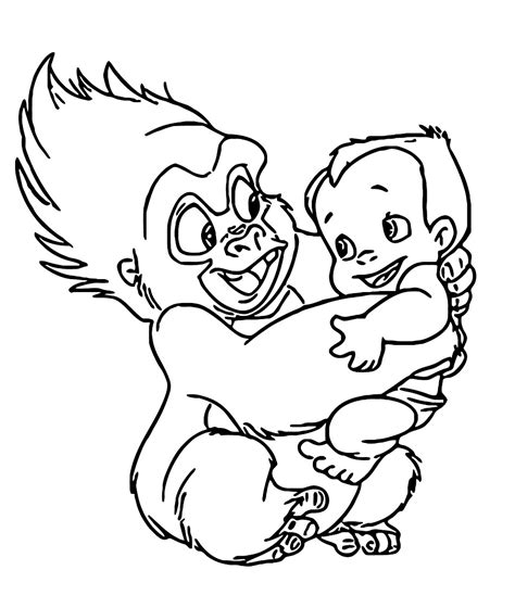 Terk Holding Baby Tarzan Coloring Page - Free Printable Coloring Pages for Kids