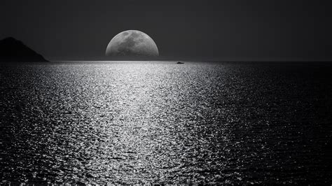 Black And White Moon Ocean During Night Time Wallpaper,HD Nature Wallpapers,4k Wallpapers,Images ...