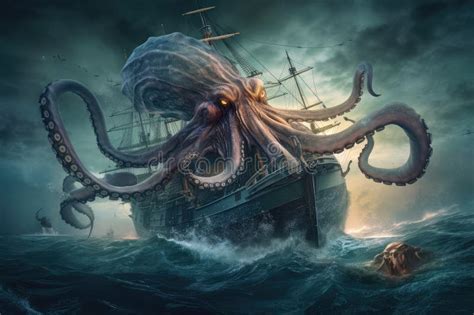 Octopus Kraken Battling Otherworldly Monster in the Depths of the Ocean ...