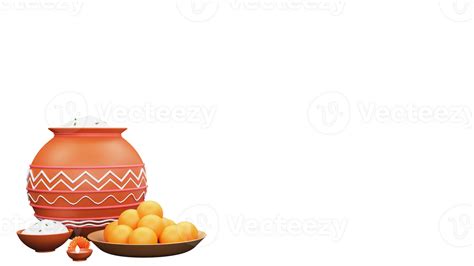 3D Rendering Of Pongal Food In Clay Pots With Indian Sweet Plate, Lit ...