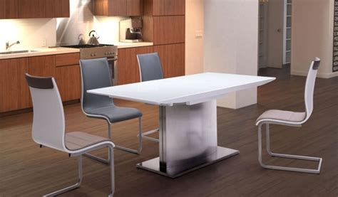 71 - 95" Extending Conference Table with White Glass Top & Stainless Base Modern Office Desk ...