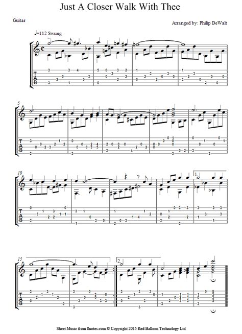 Just A Closer Walk With Thee sheet music for Guitar - 8notes.com