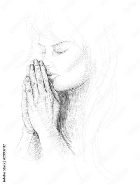 Portrait of a young woman praying / realistic sketch Stock Vector | Adobe Stock