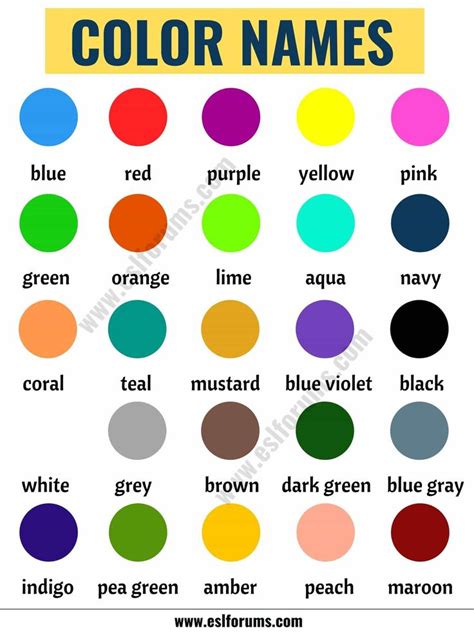 Color Names: List of Colors in English with the Picture! - ESL Forums | Colors name in english ...