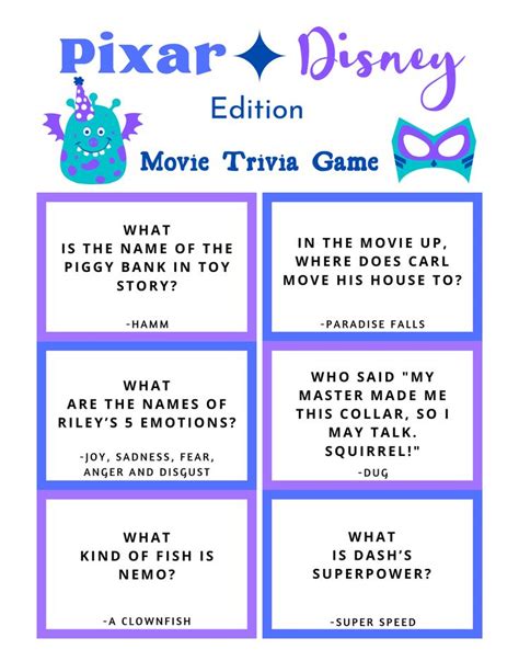 FREE Disney Pixar Trivia Game Printable | Disney games, Trivia games, Disney activities