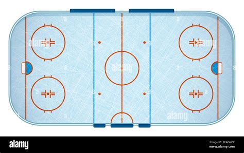 ice hockey sports rink markings lines top view with scratches on ice. Outline hockey playground ...