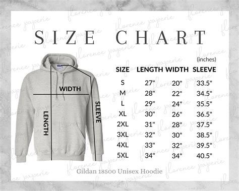 Gildan 18500 Hoodie Size Chart, Unisex Hooded Sweatshirt, Downloadable, Printable, Mens Size ...