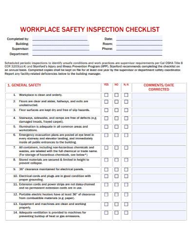 Workplace Safety Inspection Checklist - 10+ Examples, Format, How to Write, Pdf