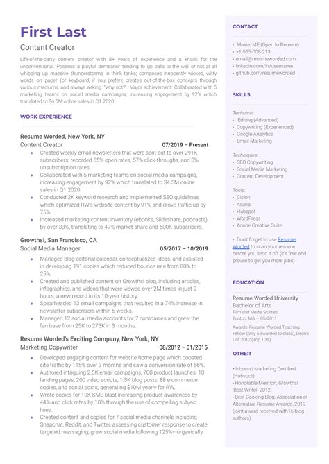 7 Content Creator Resume Examples for 2023 | Resume Worded