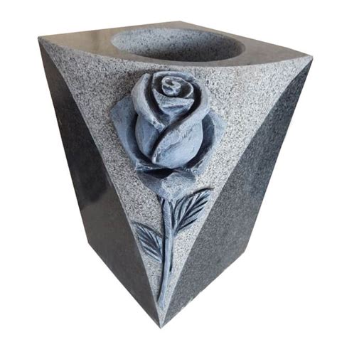 Granite headstone vase with rose carving