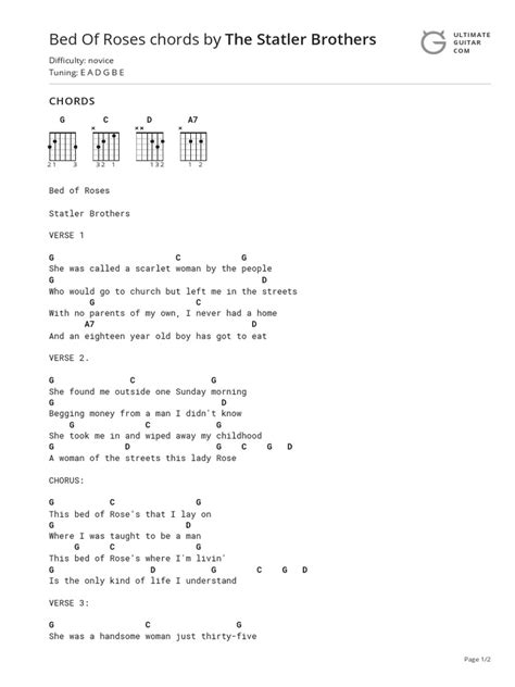 Bed of Roses Chords by The Statler Brotherstabs at Ultimate Guitar Archive | PDF | Song ...