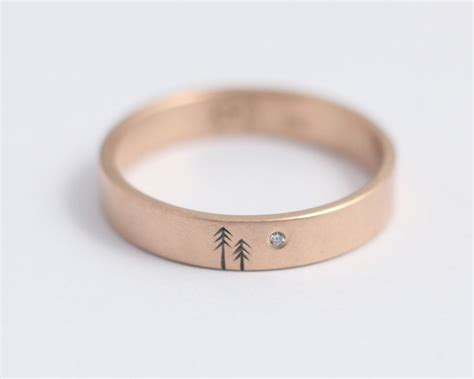 Single Pine Tree Ring with Single Diamond - Narrow – Ash Hilton Jewellery