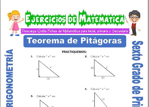 Ejercicios de Teorema de Pitágoras para Sexto grado de Primaria