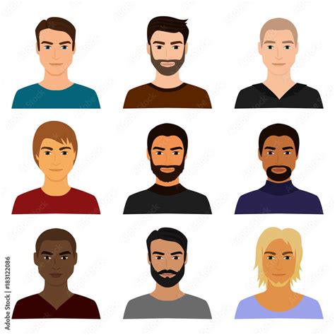 Vector illustration set of male man character faces avatars in ...