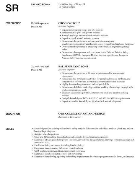 Aviation Engineer Resume Samples | Velvet Jobs