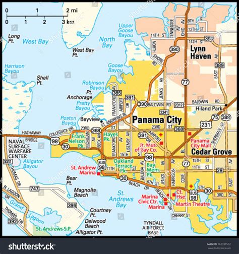 Panama City Florida Area Map Stock Vector 162931532 - Shutterstock