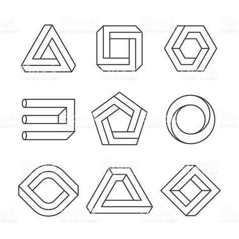 Impossible shapes, optical illusion objects. Vector illustration with ...