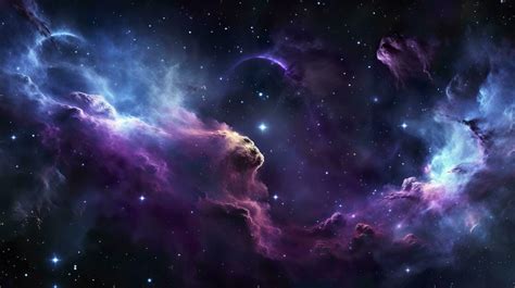 Nebula Galaxy Background With Purple Blue Outer Space. Cosmos Clouds And Beautiful Universe ...