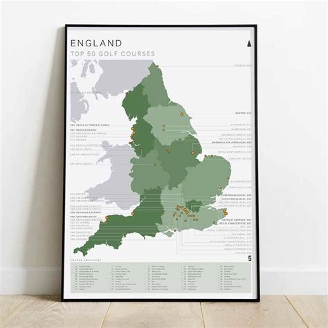 England Golf Map And Checklist Top 50 Courses By Replay Prints | notonthehighstreet.com