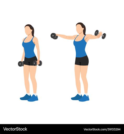 Woman doing lateral side shoulder dumbbell raises Vector Image