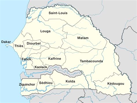Sénégal - administrative • Carte • PopulationData.net