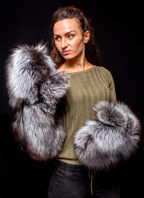 Genuine Superior Silver Fox Fur Handmade Trending Massive Elbow Mittens ...