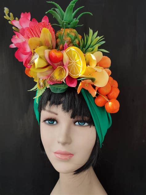 Green Carmen Miranda Fruit hat Tropical fruits turban | Etsy