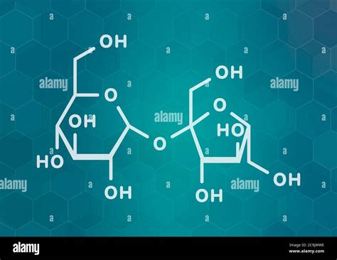 Sucrose sugar molecule. Also known as table sugar, cane sugar or beet ...